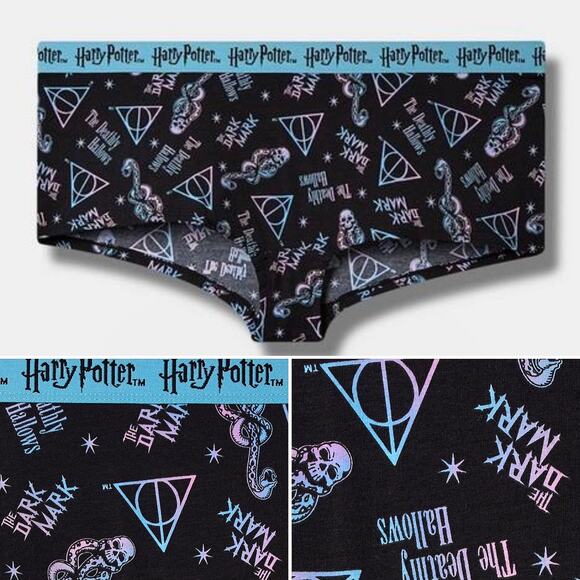 Torrid Harry Potter Boyshort Panties Deathly Hallows Dark Mark Death Eaters 1X - Picture 1 of 3